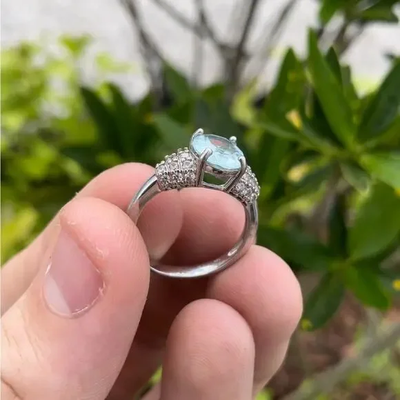 Aqua Topaz Silver 925 Ring - 6.5 - Picture 3 of 4